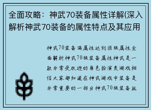 全面攻略：神武70装备属性详解(深入解析神武70装备的属性特点及其应用)