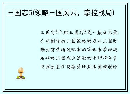 三国志5(领略三国风云，掌控战局)